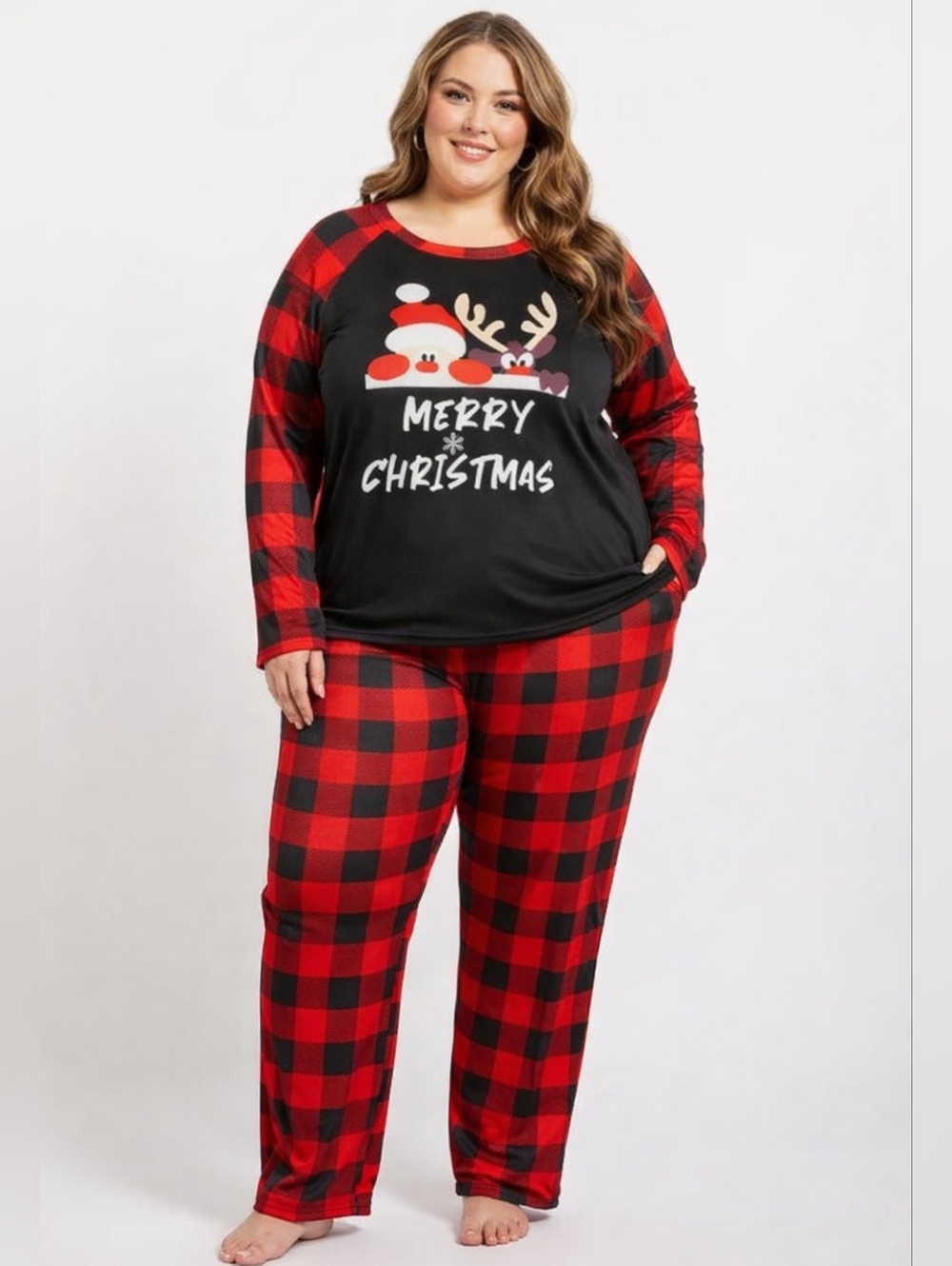 Women's Unbranded Christmas Pajamas L Red Black Plaid